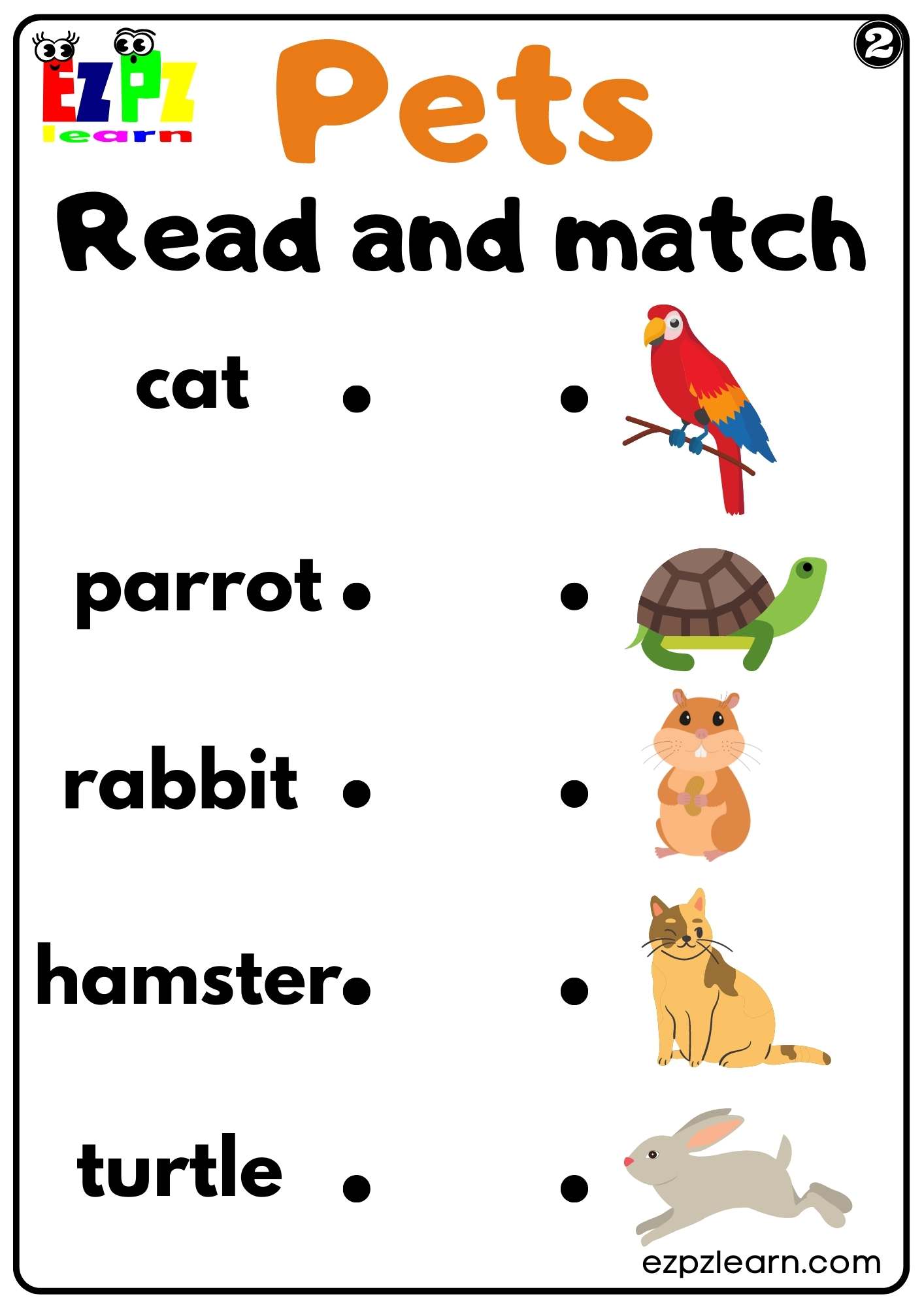 Pets Read and Match set 2 Worksheet For Kids and ESL PDF Download